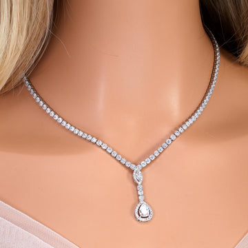 CZ Diamond Tear of Light Dainty Necklace and Earrings Set, Long Bridal Earrings And Necklace, Statement Earrings Cz Necklace Set.
